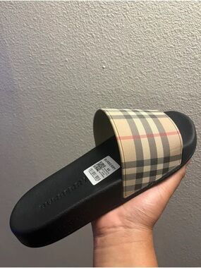 Burberry Plaid Slide Sandal - Beige and Black